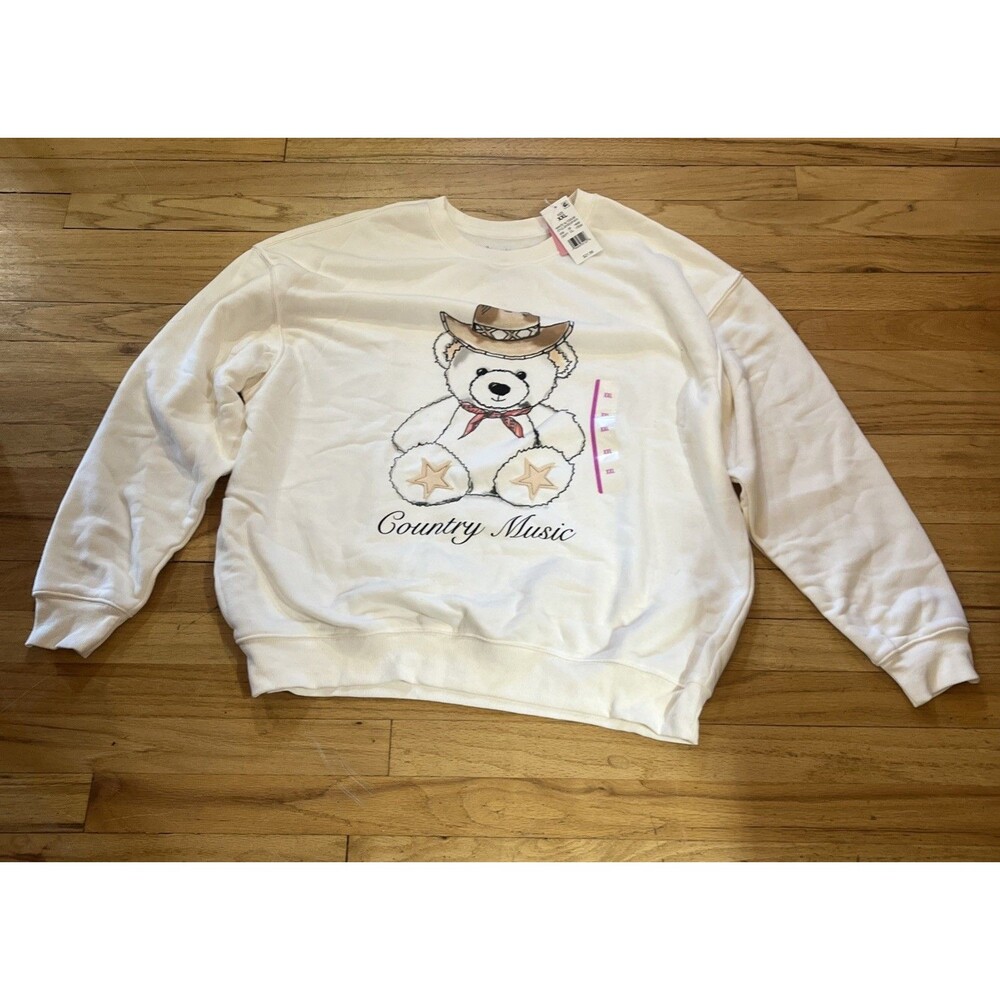 Zoe + Liv Country Music Teddy Bear Graphic Sweatshirt XXL White Alyssum NWT